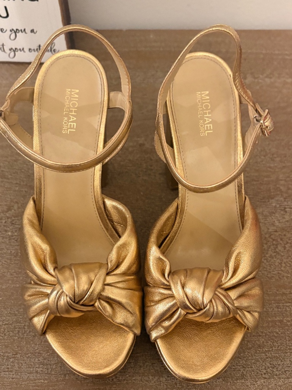 Michael Michael Kors Gold Bow Block Heels